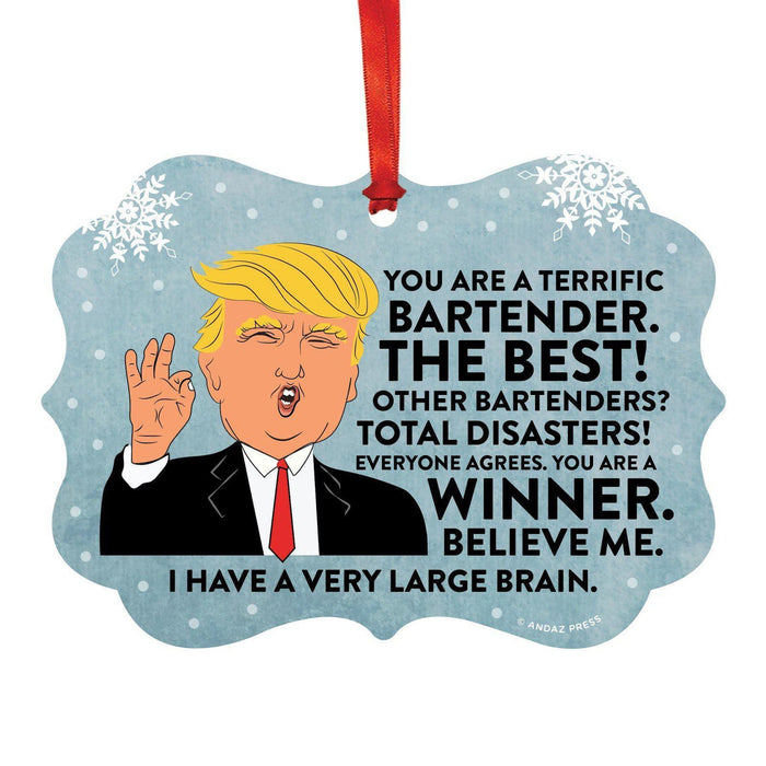 President Donald Trump Fancy Frame Christmas Ornament, Funny Metal Holiday Present Ideas Design 1-Set of 1-Andaz Press-Bartender-