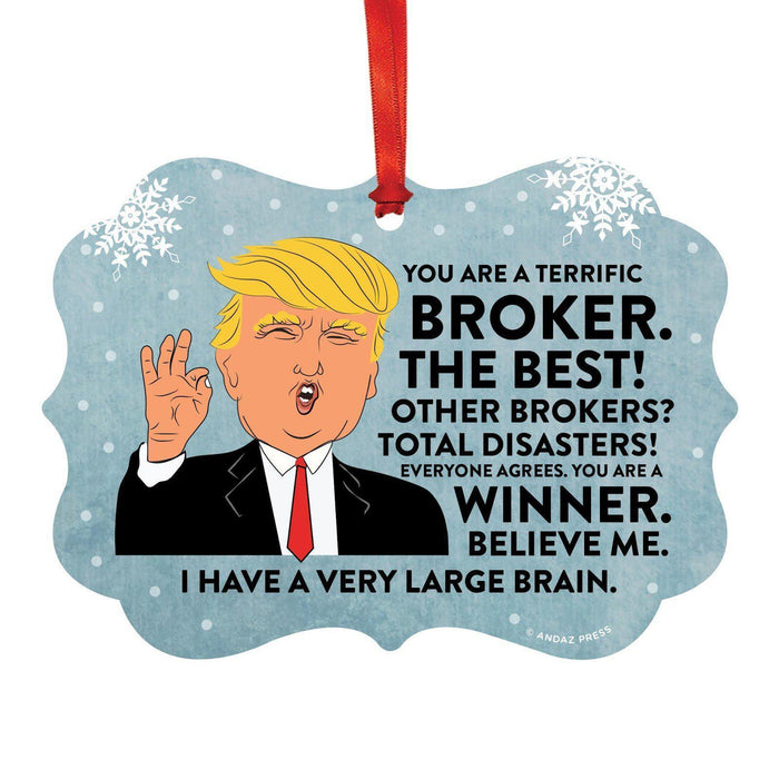 President Donald Trump Fancy Frame Christmas Ornament, Funny Metal Holiday Present Ideas Design 1-Set of 1-Andaz Press-Broker-