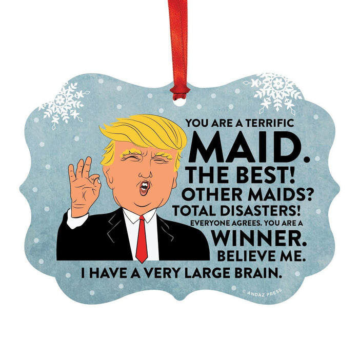 President Donald Trump Fancy Frame Christmas Ornament, Funny Metal Holiday Present Ideas Design 2-Set of 1-Andaz Press-Maid-