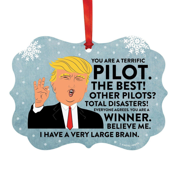 President Donald Trump Fancy Frame Christmas Ornament, Funny Metal Holiday Present Ideas Design 3-Set of 1-Andaz Press-Pilot-