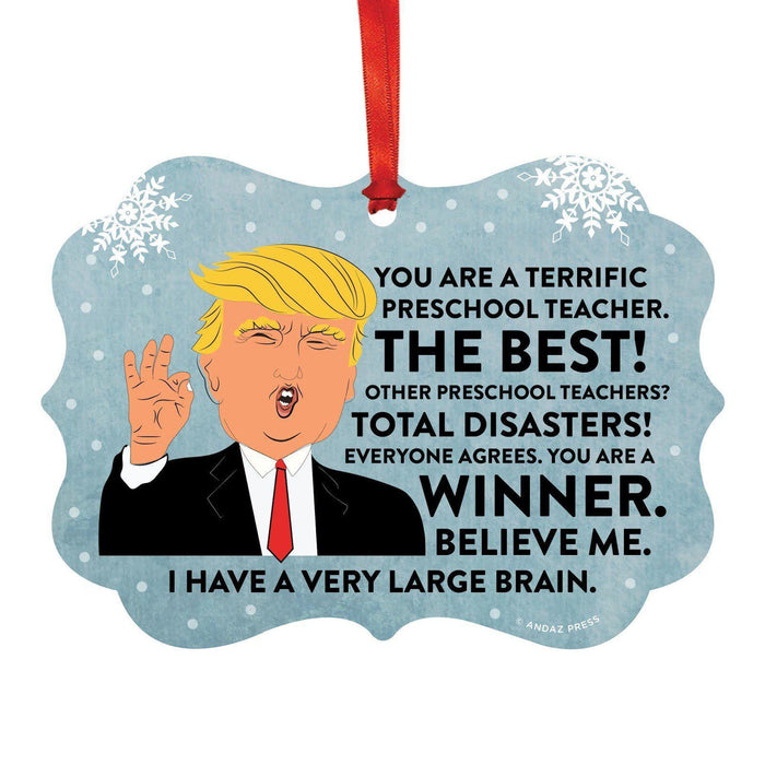 President Donald Trump Fancy Frame Christmas Ornament, Funny Metal Holiday Present Ideas Design 3-Set of 1-Andaz Press-Preschool Teacher-