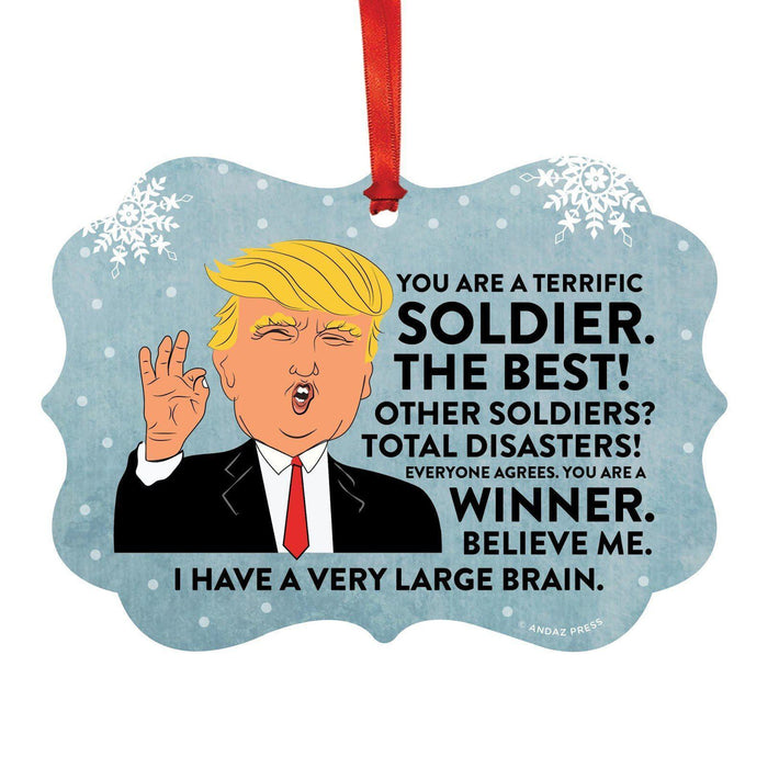 President Donald Trump Fancy Frame Christmas Ornament, Funny Metal Holiday Present Ideas Design 3-Set of 1-Andaz Press-Soldier-