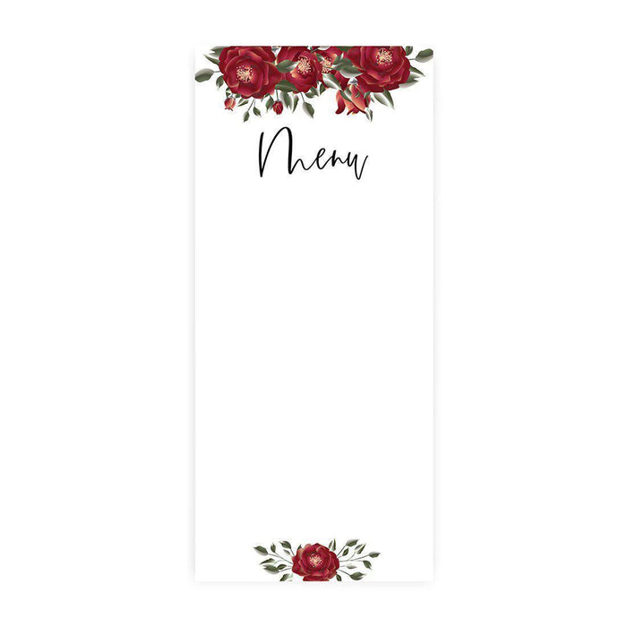 Printable Wedding Paper Menu Cards for DIY Printer for Dinner Table Place Settings Design 1-Set of 52-Andaz Press-Burgundy Roses-