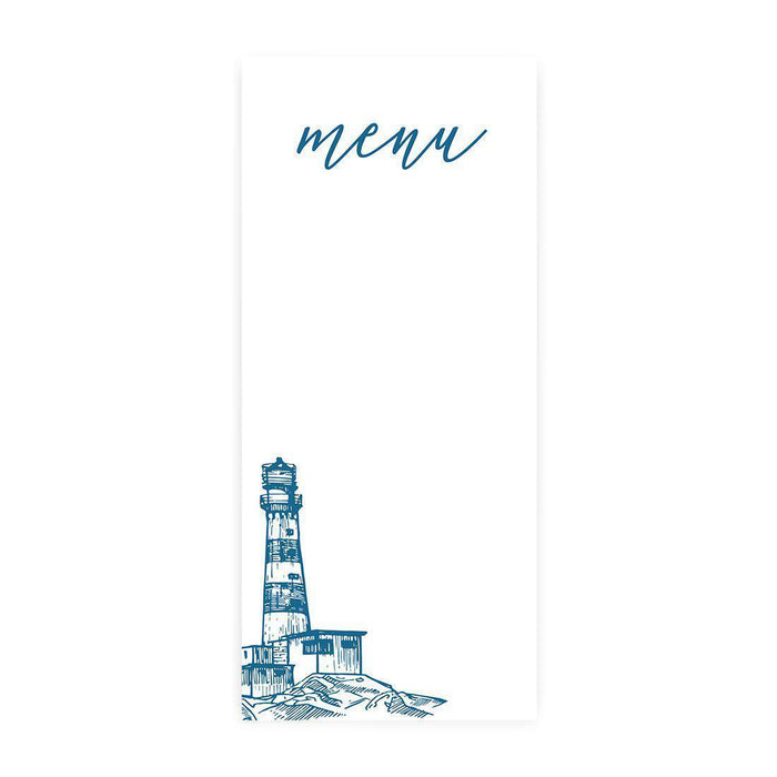 Printable Wedding Paper Menu Cards for DIY Printer for Dinner Table Place Settings Design 1-Set of 52-Andaz Press-Nautical Lighthouse Line Drawing-