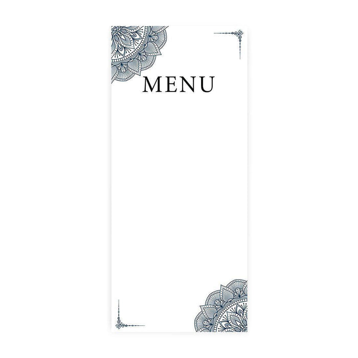 Printable Wedding Paper Menu Cards for DIY Printer for Dinner Table Place Settings Design 1-Set of 52-Andaz Press-Navy Blue Elegant Ornate-