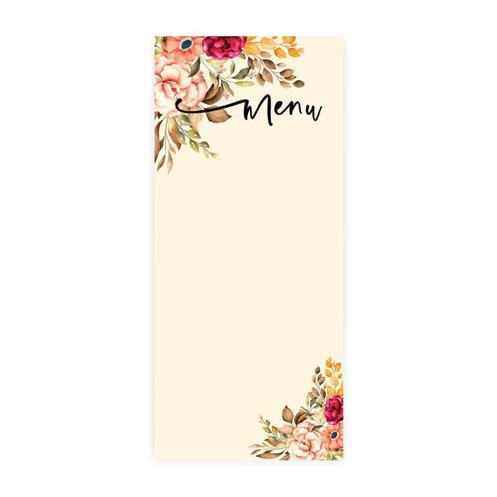 Printable Wedding Paper Menu Cards for DIY Printer for Dinner Table Place Settings Design 1-Set of 52-Andaz Press-Vintage Floral-