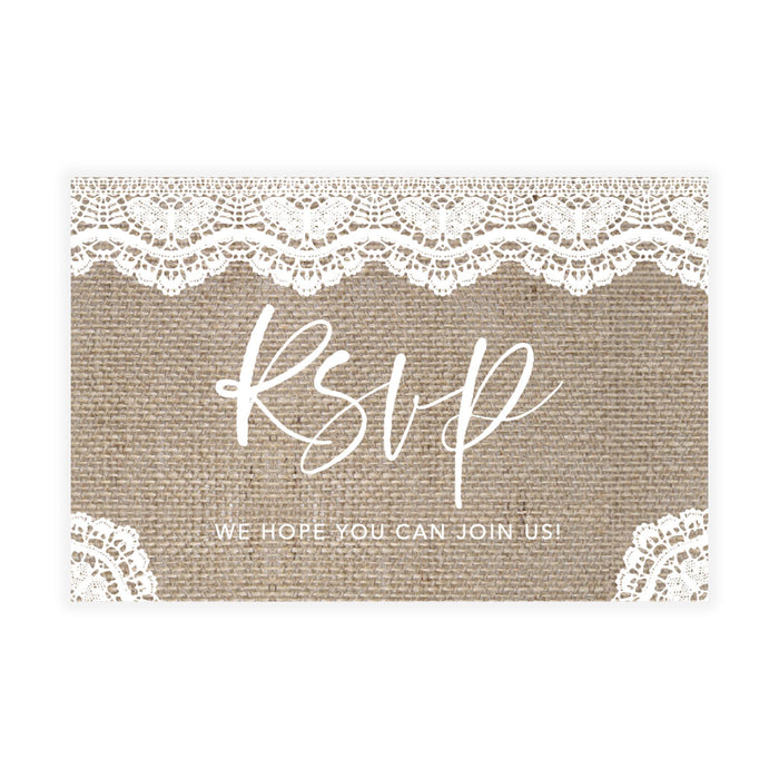 RSVP Postcards for Wedding Cardstock Response Reply Cards-Set of 56-Andaz Press-Burlap Lace-