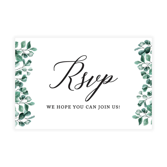 RSVP Postcards for Wedding Cardstock Response Reply Cards-Set of 56-Andaz Press-Greenery Eucalyptus Leaves-