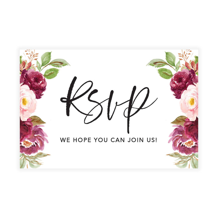 RSVP Postcards for Wedding Cardstock Response Reply Cards-Set of 56-Andaz Press-Pink and Burgundy Roses-