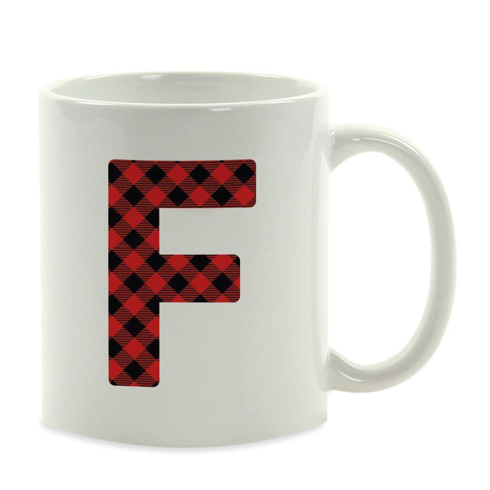 Red Plaid Monogram Letter Ceramic Coffee Mug-Set of 1-Andaz Press-Letter F-