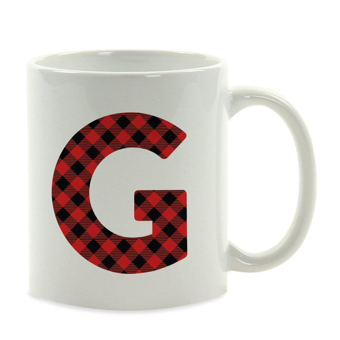 Red Plaid Monogram Letter Ceramic Coffee Mug-Set of 1-Andaz Press-Letter G-