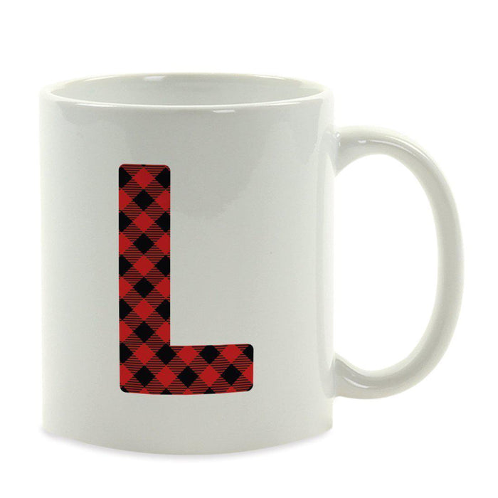 Red Plaid Monogram Letter Ceramic Coffee Mug-Set of 1-Andaz Press-Letter L-