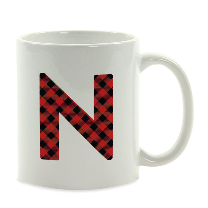 Red Plaid Monogram Letter Ceramic Coffee Mug-Set of 1-Andaz Press-Letter N-