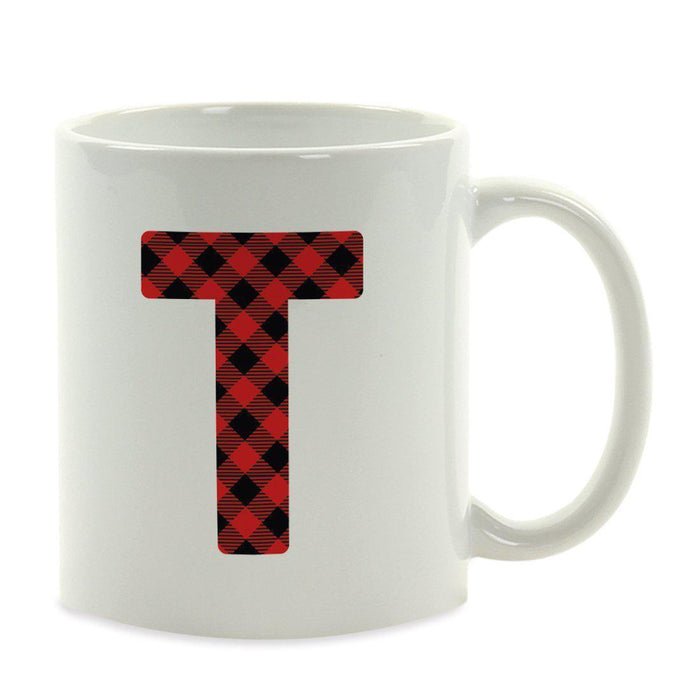 Red Plaid Monogram Letter Ceramic Coffee Mug-Set of 1-Andaz Press-Letter T-