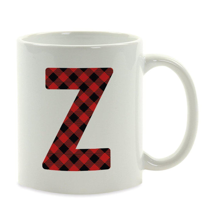 Red Plaid Monogram Letter Ceramic Coffee Mug-Set of 1-Andaz Press-Letter Z-