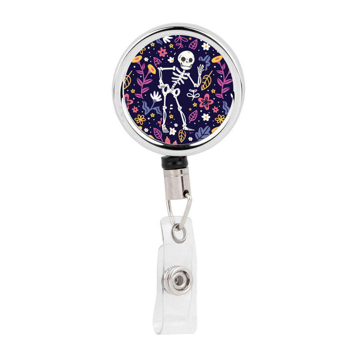 Retractable Badge Reel Holder With Clip, Chaos Coordinator Designs-Set of 1-Andaz Press-Floral X Ray Skeleton-
