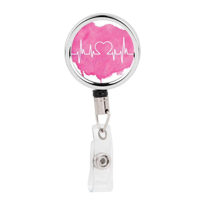 Retractable Badge Reel Holder With Clip, Chaos Coordinator Designs-Set of 1-Andaz Press-Watercolor Heart EKG-