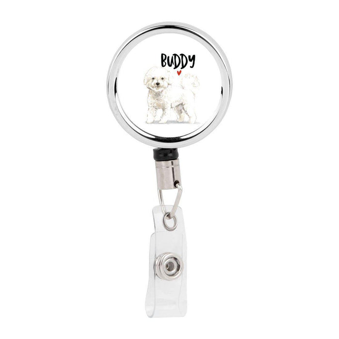 Retractable Badge Reel Holder With Clip, Custom Name Pet Dog Lover Collection 1-Set of 1-Andaz Press-Bichon Frise-