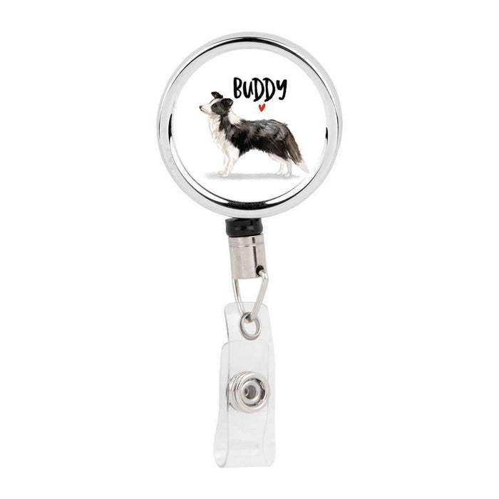 Retractable Badge Reel Holder With Clip, Custom Name Pet Dog Lover Collection 1-Set of 1-Andaz Press-Border Collie-