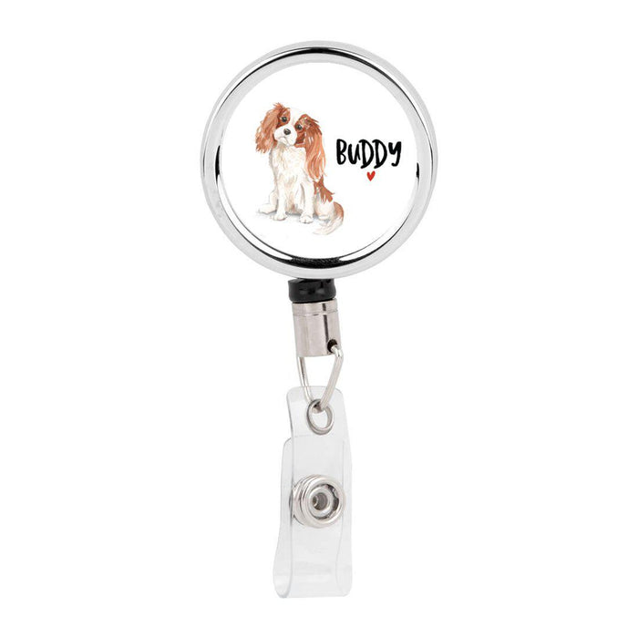 Retractable Badge Reel Holder With Clip, Custom Name Pet Dog Lover Collection 1-Set of 1-Andaz Press-Cavalier King Charles Spaniel-