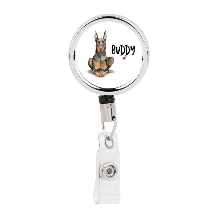 Retractable Badge Reel Holder With Clip, Custom Name Pet Dog Lover Collection 1-Set of 1-Andaz Press-Doberman-