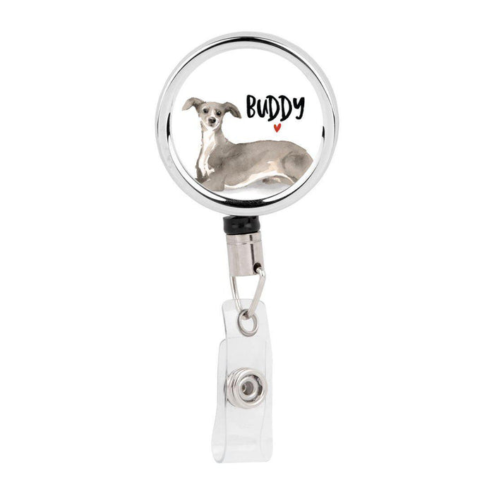 Retractable Badge Reel Holder With Clip, Custom Name Pet Dog Lover Collection 2-Set of 1-Andaz Press-Italian Greyhound-