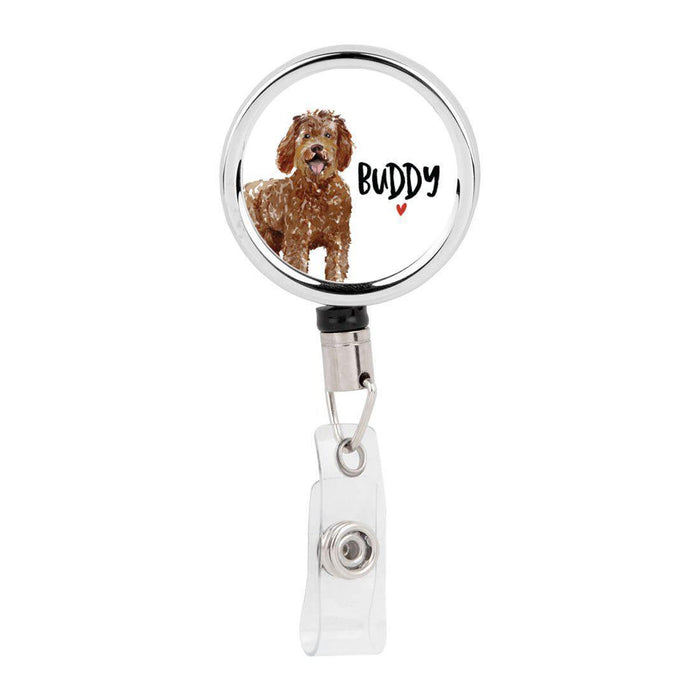 Retractable Badge Reel Holder With Clip, Custom Name Pet Dog Lover Collection 2-Set of 1-Andaz Press-Labradoodle-