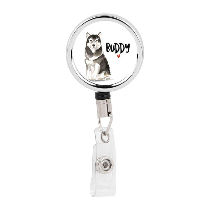 Retractable Badge Reel Holder With Clip, Custom Name Pet Dog Lover Collection 2-Set of 1-Andaz Press-Malamute-
