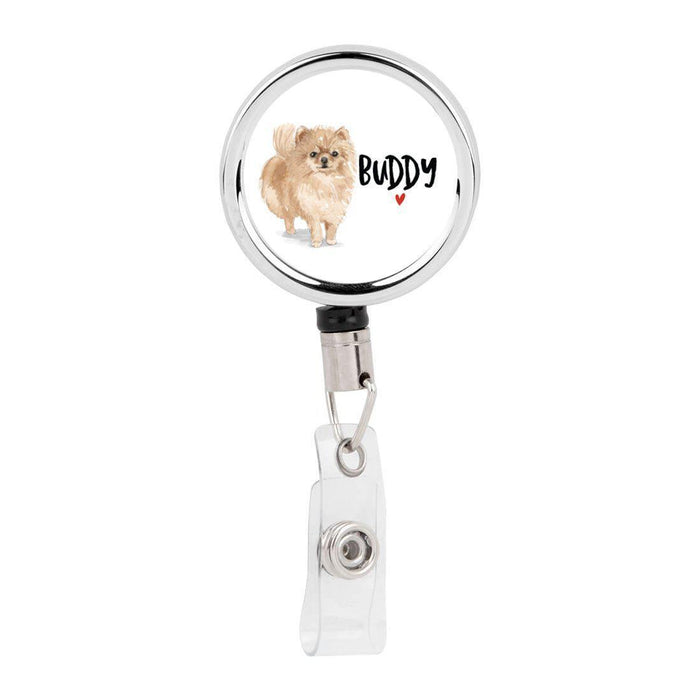 Retractable Badge Reel Holder With Clip, Custom Name Pet Dog Lover Collection 2-Set of 1-Andaz Press-Pomeranian-