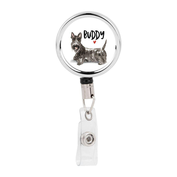 Retractable Badge Reel Holder With Clip, Custom Name Pet Dog Lover Collection 2-Set of 1-Andaz Press-Scottish Terrier-