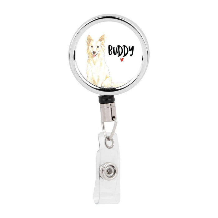 Retractable Badge Reel Holder With Clip, Custom Name Pet Dog Lover Collection 2-Set of 1-Andaz Press-White American Staffordshire terrier-