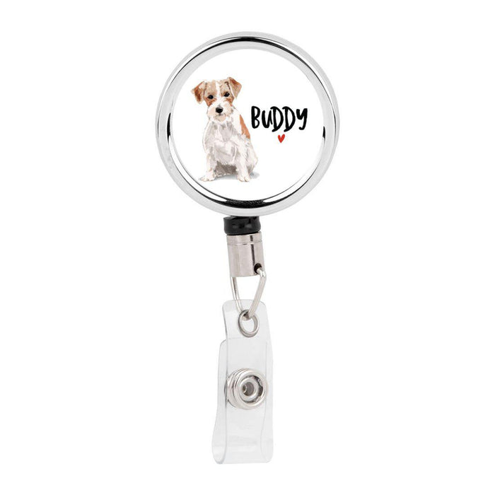 Retractable Badge Reel Holder With Clip, Custom Name Pet Dog Lover Collection 2-Set of 1-Andaz Press-Wire Haired Jack Russell-