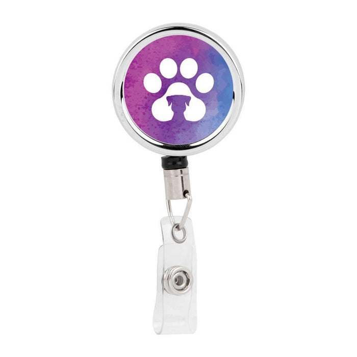 Retractable Badge Reel Holder With Clip, Dog Paw Pet Watercolor Design-Set of 1-Andaz Press-Dog Paw Pet-