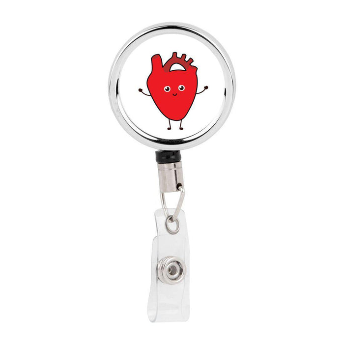 Retractable Badge Reel Holder With Clip, Funny Cartoon Animated Organs-Set of 1-Andaz Press-Heart 1-