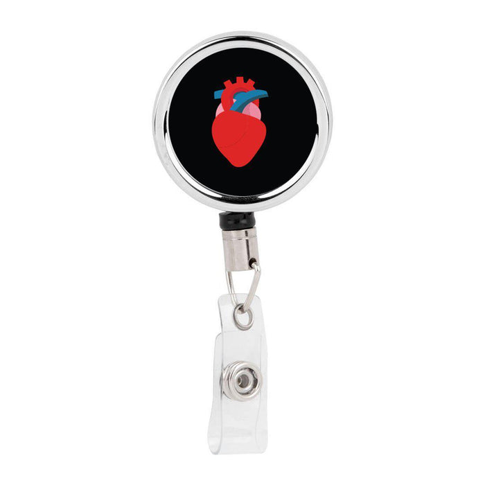 Retractable Badge Reel Holder With Clip, Funny Cartoon Animated Organs-Set of 1-Andaz Press-Heart Cardiologist-
