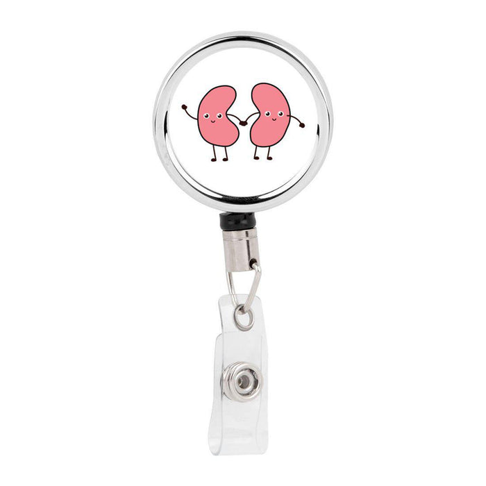 Retractable Badge Reel Holder With Clip, Funny Cartoon Animated Organs-Set of 1-Andaz Press-Kidney-