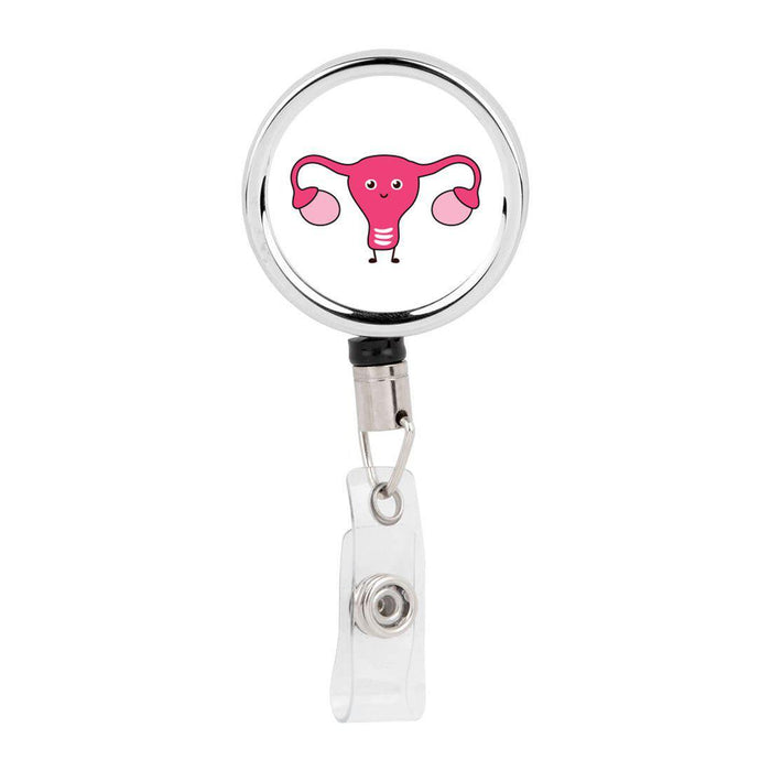 Retractable Badge Reel Holder With Clip, Funny Cartoon Animated Organs-Set of 1-Andaz Press-Ovaries-