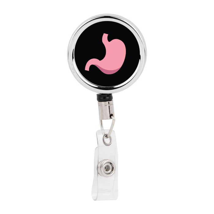 Retractable Badge Reel Holder With Clip, Funny Cartoon Animated Organs-Set of 1-Andaz Press-Stomach Gastroenterologist-