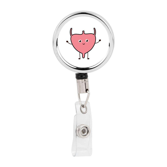 Retractable Badge Reel Holder With Clip, Funny Cartoon Animated Organs-Set of 1-Andaz Press-Uterus OBGYN-