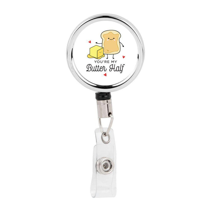 Retractable Badge Reel Holder With Clip, Funny Food Pun Anime-Set of 1-Andaz Press-Butter Half-