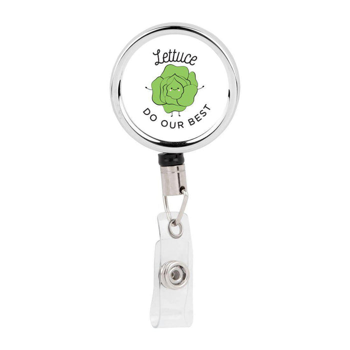 Retractable Badge Reel Holder With Clip, Funny Food Pun Anime-Set of 1-Andaz Press-Lettuce-