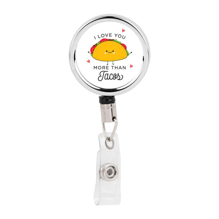 Retractable Badge Reel Holder With Clip, Funny Food Pun Anime-Set of 1-Andaz Press-Love You Tacos-