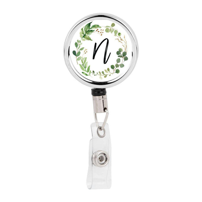 Retractable Badge Reel Holder With Clip, Monogram Eucalyptus Greenery-Set of 1-Andaz Press-N-