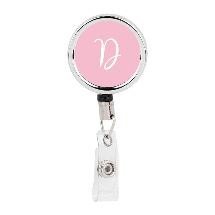 Retractable Badge Reel Holder With Clip, Monogram Pink Letter Floral-Set of 1-Andaz Press-D-