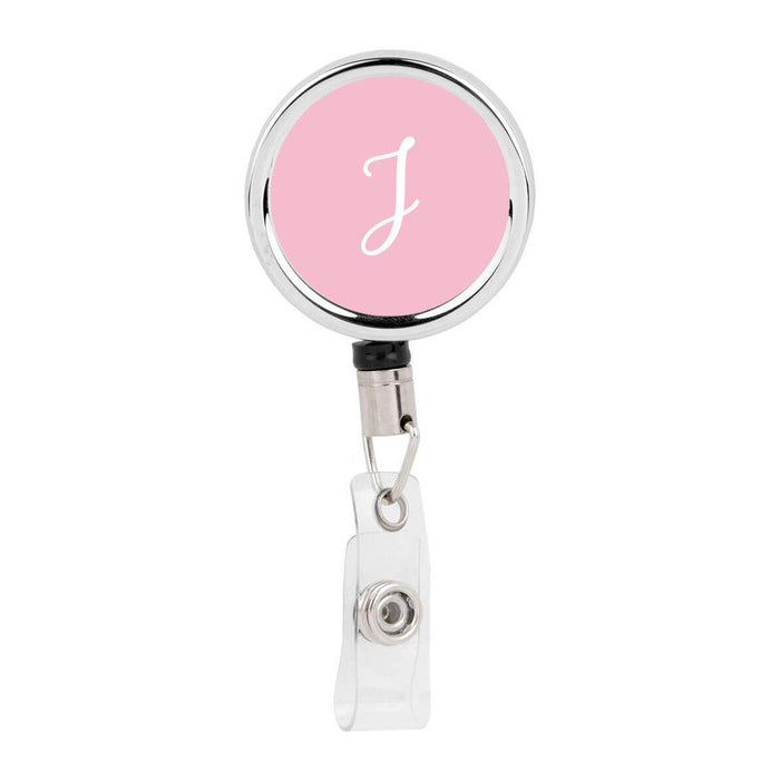 Retractable Badge Reel Holder With Clip, Monogram Pink Letter Floral-Set of 1-Andaz Press-J-