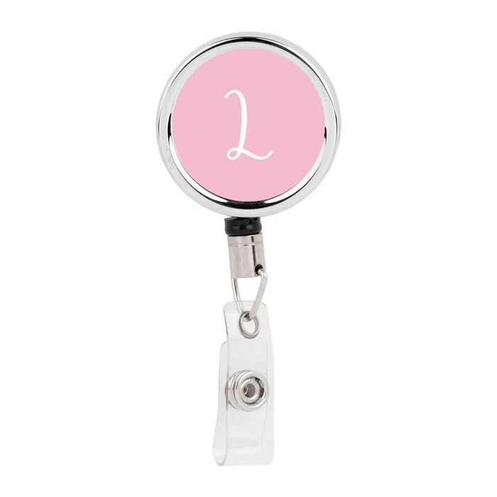 Retractable Badge Reel Holder With Clip, Monogram Pink Letter Floral-Set of 1-Andaz Press-L-