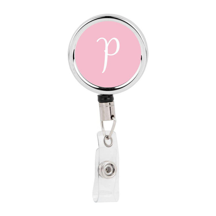 Retractable Badge Reel Holder With Clip, Monogram Pink Letter Floral-Set of 1-Andaz Press-P-