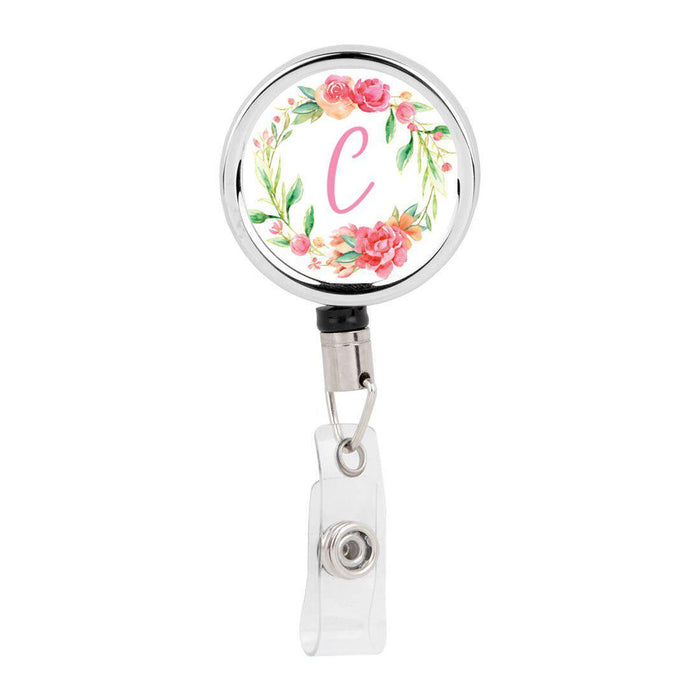 Retractable Badge Reel Holder With Clip, Monogram Wild Garden Floral-Set of 1-Andaz Press-C-