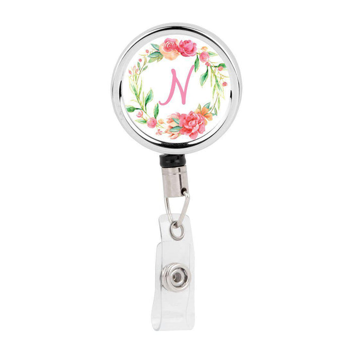 Retractable Badge Reel Holder With Clip, Monogram Wild Garden Floral-Set of 1-Andaz Press-N-
