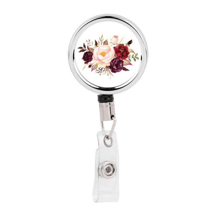 Retractable Badge Reel Holder With Clip, Pink Peonies Floral Design-Set of 1-Andaz Press-Boho Peonies Flowers-